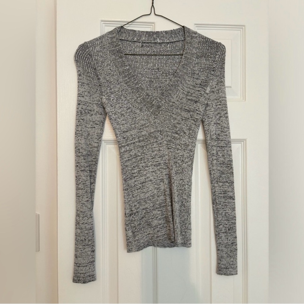 Gray Knit V-Neck Sweater
